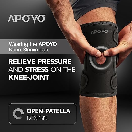 APOYO Knee Brace for Women & Men - Knee Compression Sleeve For Knee Pain Relief, Meniscus Tear, ACL, Arthritis, Joint Pain Relief, with Patella Gel Pad & Side Stabilizers (Large) Gray