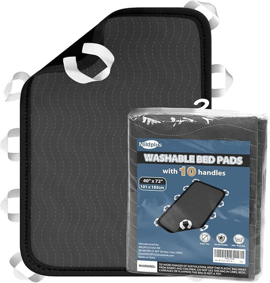 Washable Bed Pads with 10 Sturdy Handles 40”×72” Extra Large Reusable Underpads 4-Layers Leakproof Chucks Pads Washable for Incontinence (Grey,1 Pack)
