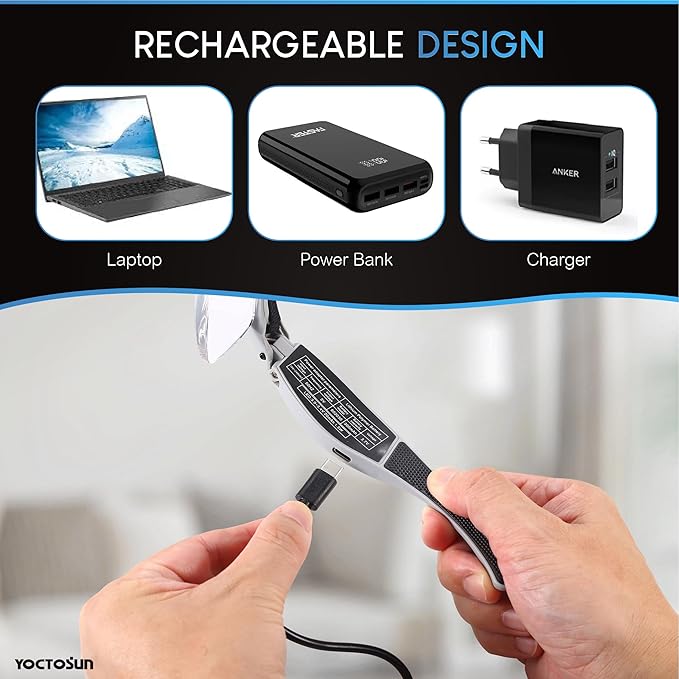 YOCTOSUN Magnifying Glasses with Light, Head Magnifier Glasses with 5 Detachable Lenses 0.75X-4.0X and 3 LED Lights, Rechargeable Hands Free Eyeglasses Magnifier for Close Work Jewelry Crafts Hobby