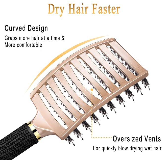 Detangling Brush for Women & Kids, Wet & Dry Hair, All Hair Types | Less pulling & breakage, Boar bristles tame frizz & add shine, Vents for faster blow-drying, Lightweight 4 oz, Non-slip grip