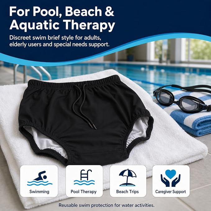 AQX Reusable Adult Swim Diapers Special Needs, Incontinence Swimwear L | Waterproof Adult Swimming Diapers Cover Leakproof, Washable Swimmers Plastic Pants for Incontinence Protection, Pool or Beach