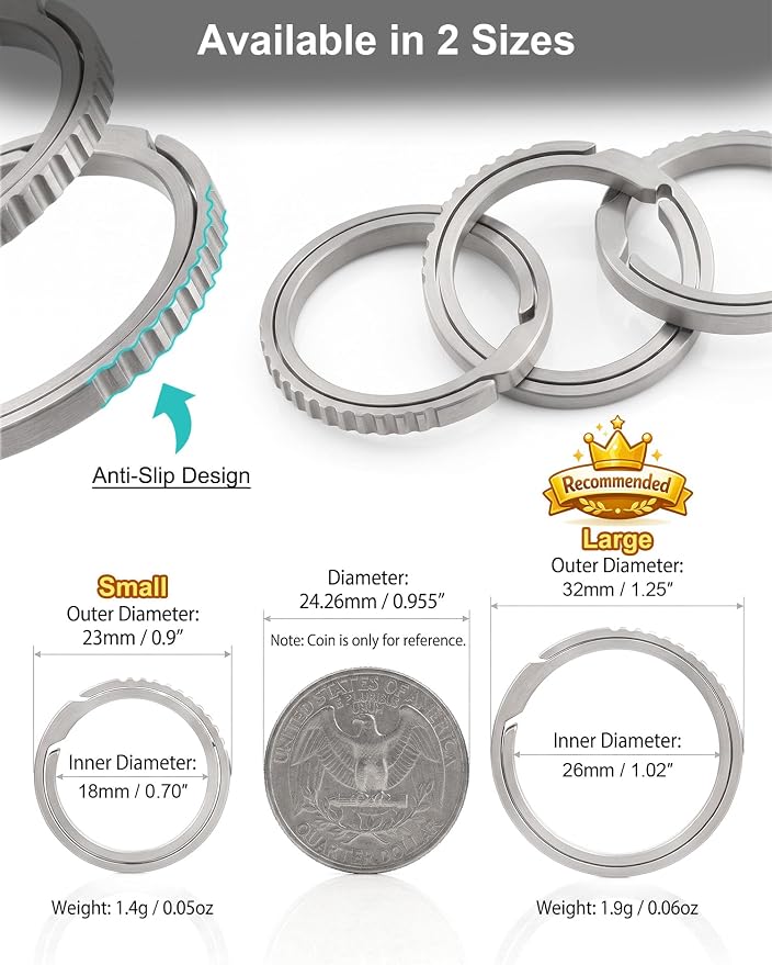 Titanium Key Rings Heavy Duty Easy Open Split Key Chain Rings | Side Push, No Nail Damage, Hypoallergenic, Anti-Slip Ultra Lightweight EDC Bulk Keyrings for Car Key Fob, Gift for Men Women