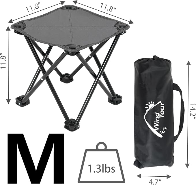 Wind Tour Portable Folding Camping Stool Outdoor Camping Lightweight Samll Chair for Fishing Hiking Gardening and Beach with Carry Bag (Medium Grey -1)
