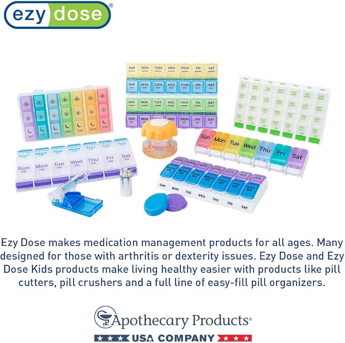 EZY DOSE Weekly (7-Day) Daily Pill Container, Medicine Planner, Vitamin Organizer, Large Locking Compartments Secure Prescription Medication and Prevent Accidental Spilling, Blue, BPA Free