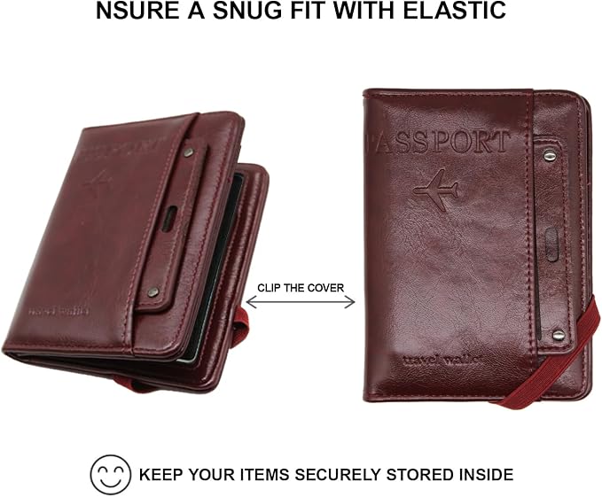 RFID Passport Wallet, RFID Passport Holder for Wallet, Essential Travel Anti-Theft Wallet Storage Case, Anti-Theft Protective Case，Burgundy
