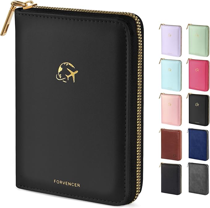Forvencer Safe Zipper Passport Holder Cover, Passport Wallet for Travel | Cute RFID Blocking Passport Book, Waterproof Travel Accessories for Women, Black