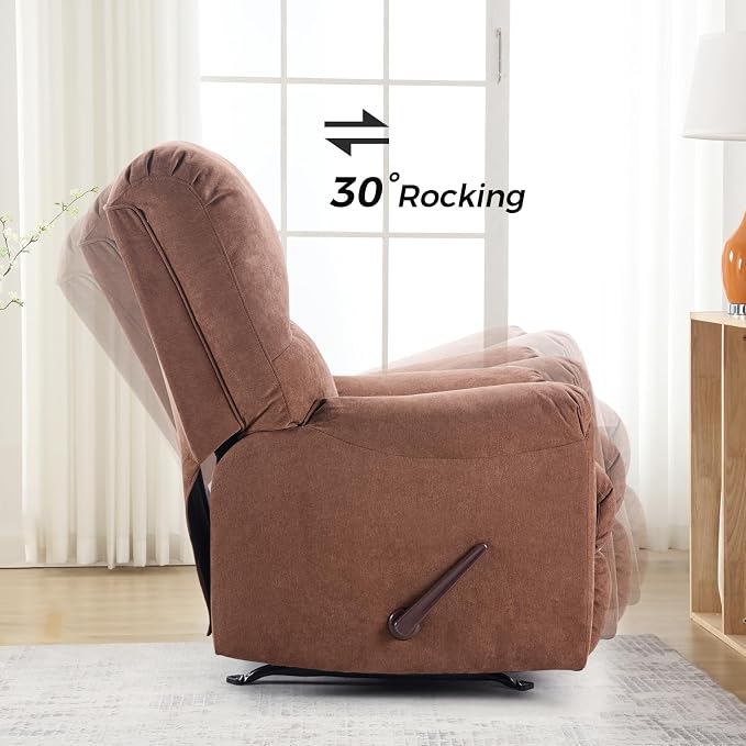Rocker Recliner Chair for Adults Set of 2,Manual Recliner Chair with Overstuffed Backrest and Armrests, Soft Fabric Manual Rocking Reclining Sofa for Living Room,Brown