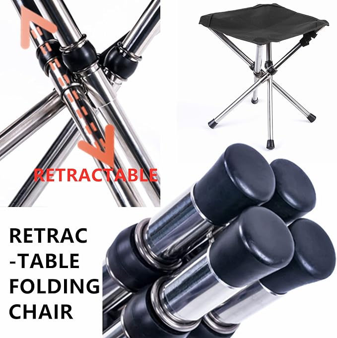 Ultra-Lightweight Stainless Steel Folding Camping Stool – Compact Portable Stool Folds to Umbrella Size (2″×2″×11.8″), Supports 275 lbs, for Hiking Fishing Picnic Garden Travel Outdoor Events