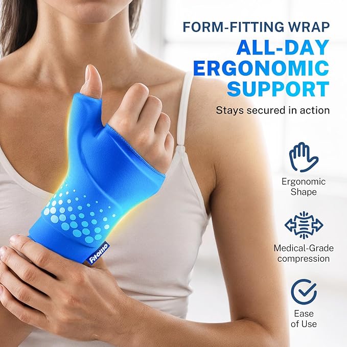 Thumb & Wrist Ice Pack Wrap, Thickened Ice Gel Pad, Ergonomic Fit, Long Lasting Cold & Warm for Carpal Tunnel Relief, Arthritis, Computer Overuse Injuries, Post-Surgery, Post-Workout, Size L/XL