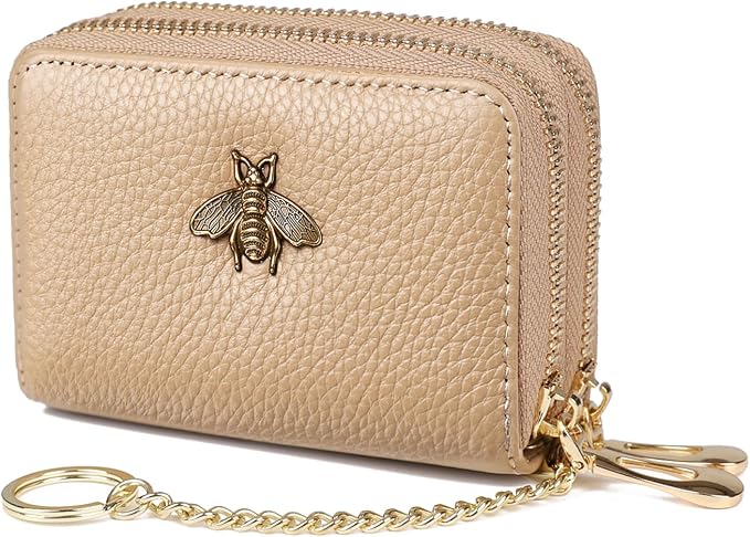 imeetu RFID Credit Card Holder, Small Card Wallet Women, Leather Card Case | Genuine Leather Women's Card & id Cases, Change Coin Purse with Zipper Keychain id Window, 20 Colors & 3 Styles, Daily, Gifts