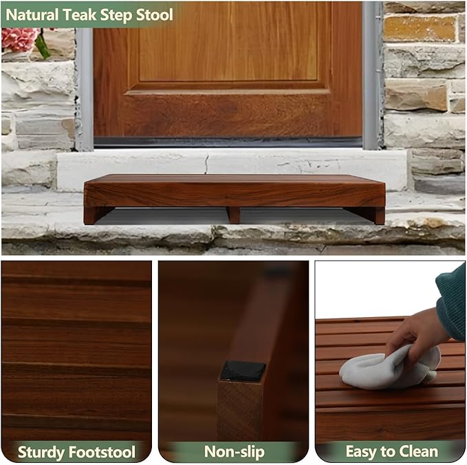 3.5'' Height Wooden Step Stool for Elderly Adults & Kids, Durable Heavy Duty Wooden Foot Stool, Mobility Indoor Kitchen Toddler Step Stool for Bathroom Sink, High Bed and Outdoor Garden