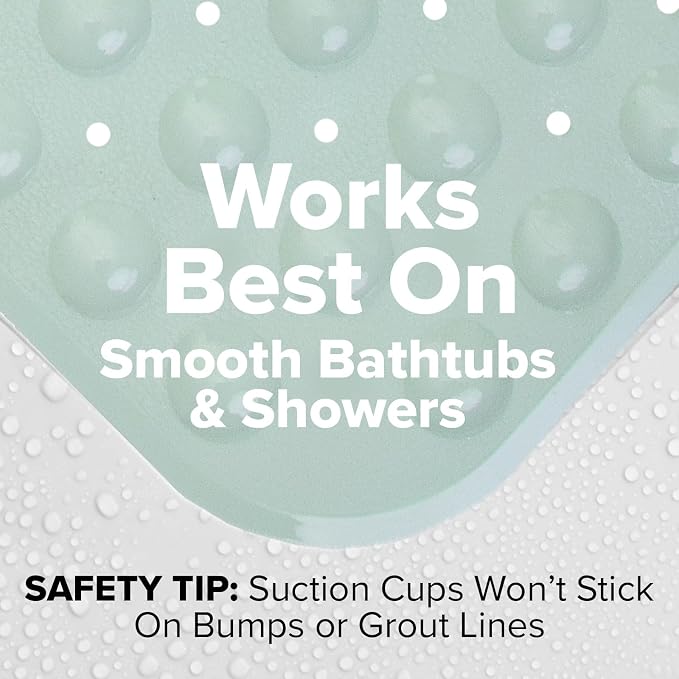 SlipX Solutions Power Grip Extra Long Bath Tub & Shower Mat 39x16, Wet Floor Non-Slip for Elderly & Kids Bathroom, 30% Longer Bathtub Mats, 200 Suction Cups, Drain Holes (1, Seafoam Green)