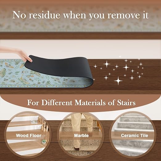 OJIA Insect Stair Treads Non-Slip Stair Runners for Wooden Steps 4PC 30"x8" | Indoor Stair Runner Carpet Stair Treads Mats Staircase Step Treads for Kids & Dogs, Stair Covers, Blue