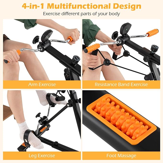 GYMAX Pedal Exerciser Bike Arm Leg Knee Physical Therapy Peddler, Adjustable Fitness Equipment Home Exercise Bike with LCD Monitor for Seniors Total Body Workout, Elderly Rehab