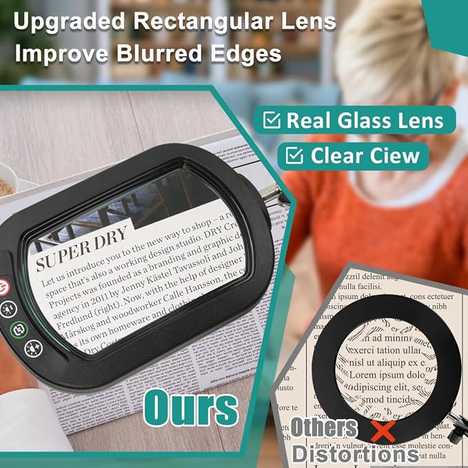 IVMAIE 12X Large Magnifying Glass with Light, Real Glass, 5 Color Modes Stepless Dimmable Magnifier with Stand, LED Lighted Clamp Desk Lamp with Swing Arm, Hands Free for Reading Crafts Close Work