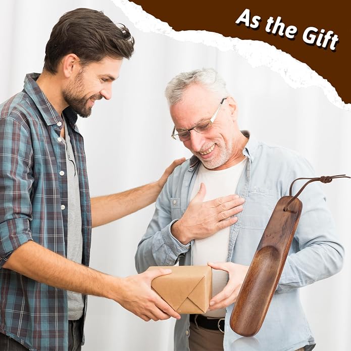 Piriuuo Wood Shoehorn, 6" Short Handle Shoe Horn with Leather Lanyard Non Slip Shoe Lifter Lazy Shoes Aid Tool Easy Wear Helper Shoehorns for Seniors Pregnancy Men Women Kids