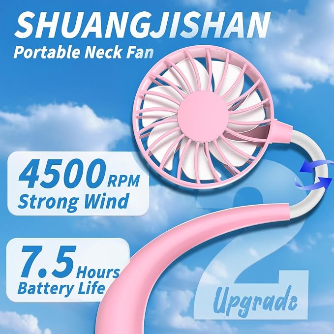 Neck Fan,Portable Neck Fans Rechargeable Personal Fans For Your Neck Wearable Fan Neck Air Conditioner Cooling Fan With 360 Degree Rotation 2100mAh For Travel Sports Walking (Pink Blue)