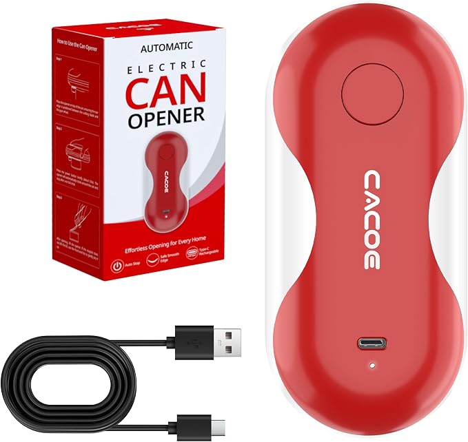 CACOE Automatic Smart Electric Can Opener with Auto Stop & USB-C Charging | Cordless Can Opener for Elderly and Arthritic Users for Seniors & Arthritis, Effortless One-Touch Open (red)