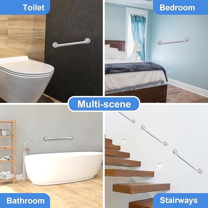 Handicap Grab Bars, 2 Pack 18 Inch Shower Grab Bar for Seniors, 304 Stainless Steel ADA Grab Bars for Bathtubs and Showers, Toilet, Safety Shower Handles for Elderly, Disabled (Brushed Nickel Knurled)