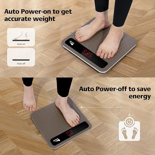 himaly Digital Body Weight Scale Bathroom Scale, Step-On Technology High Precision Measurements Scales with Large Non Slip Silicone Platform and LCD Digital Display, 400lbs/180kg Capacity, Brown