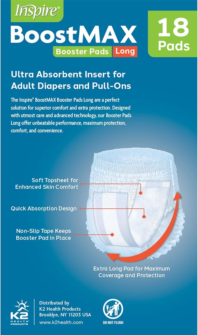 Inspire Incontinence Booster Pads Super Absorbent Extra Long | Pad Liner Women and Men | Inserts for Adult Diapers 5+ Cups Absorbency 36 Count Money Back Leak Free Guarantee!