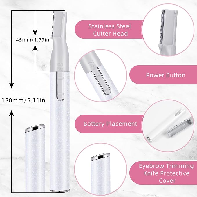 Chumia 2 Pcs Electric Eyebrow Trimmer Women Precision Face Razors Mini Shaver with Comb Christmas Women Gift Battery Operated Personal Epilator for Face Neck Fuzz Lips Leg (Black,White)