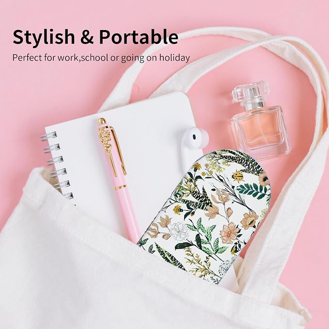 2 in 1 Contact Lens Case and Eyeglasses Case for Women Men Kids, Double Sided Hard Shell Portable Glasses Travel Holder with Built-in Mirror, Contact Lens Box (White Flower)