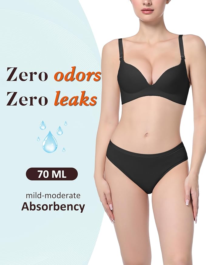 AIRCUTE Washable Leak Proof Incontinence Underwear for Women Absorbency Bladder Control Briefs 70ML,3 Pack (3XL,3 Black)