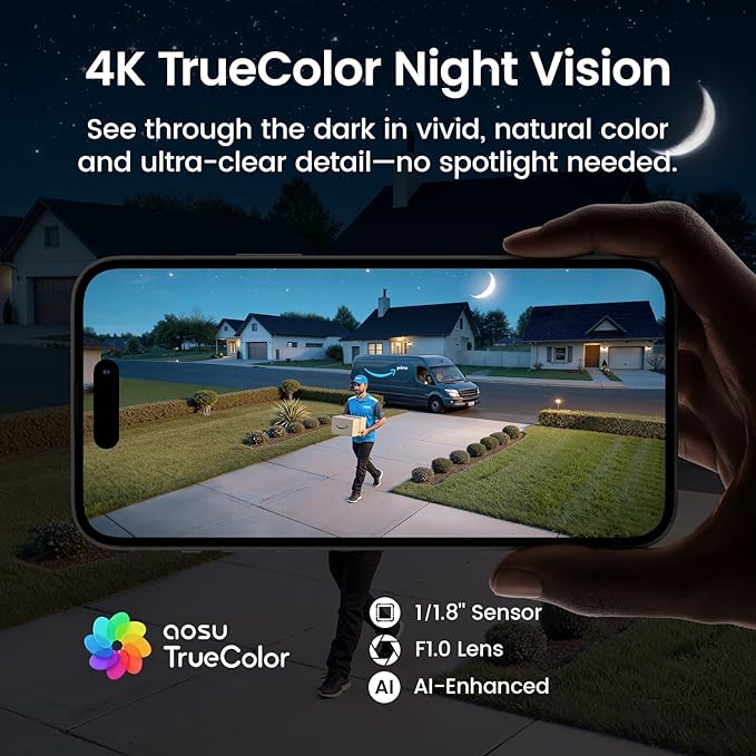 aosu T2 Ultra 4K Solar Security Cameras Wireless Outdoor, 2-Cam Kit, Smart Home Security System with TrueColor Night Vision, AI Recognition&Motion Tracking, 360°Pan&Tilt, Expandable 16TB Local Storage
