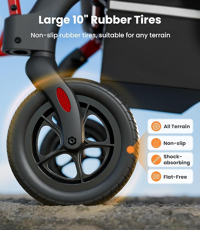 VOCIC Walkers for Seniors, Z55 2 in 1 Walker Wheelchair Combo, No-Bend Footrest, Rollator with 10" All Terrain Big Wheels, Transport Wheelchair Foldable, Rollator with Seat & Brakes, Storage Bag