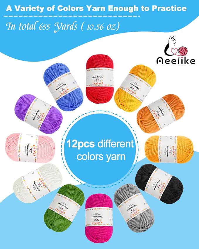 Aeelike Crochet Kit for Beginners Adults Kids, Complete Crochet Kits, Blue | Crochet Kit for Beginners Young and Old, All-inclusive Kit with Crochet Hooks 655 Yards Yarn Instruction Knit Bag, Ideal Gift