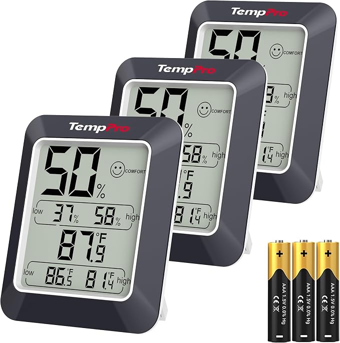 TempPro TempAir Digital Hygrometer Indoor Thermometer Humidity Monitor | Humidity Meter Room Thermometer Humidity Gauge with Temperature Humidity Monitor for House Celler Kitchen Greenhouse, Black
