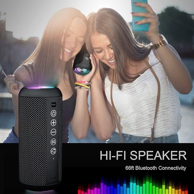 Ortizan Portable Bluetooth Speaker x Stocking Stuffers: IPX7 Waterproof, Wireless, Big Sound, Deep Bass, Dual Pairing, 30H Playtime, White Elephant Gift for Adults Men Women Teen Boys Girls (Black)