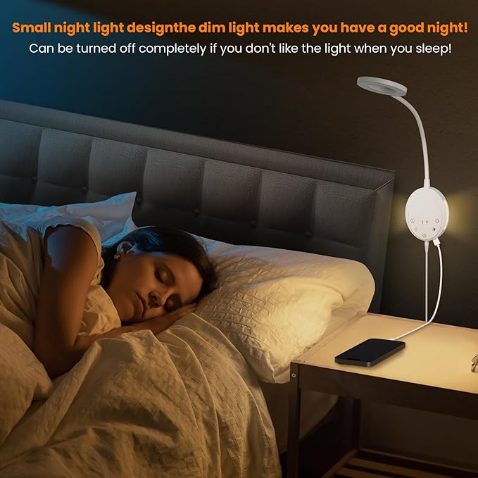 Wall Mounted Reading Light,Bedside Headboard Lights with 5 Color Temperature &5 Dimming,360°Flexible Gooseneck,USB Output, Night Light&Timer Function- Perfect for Reading (White)