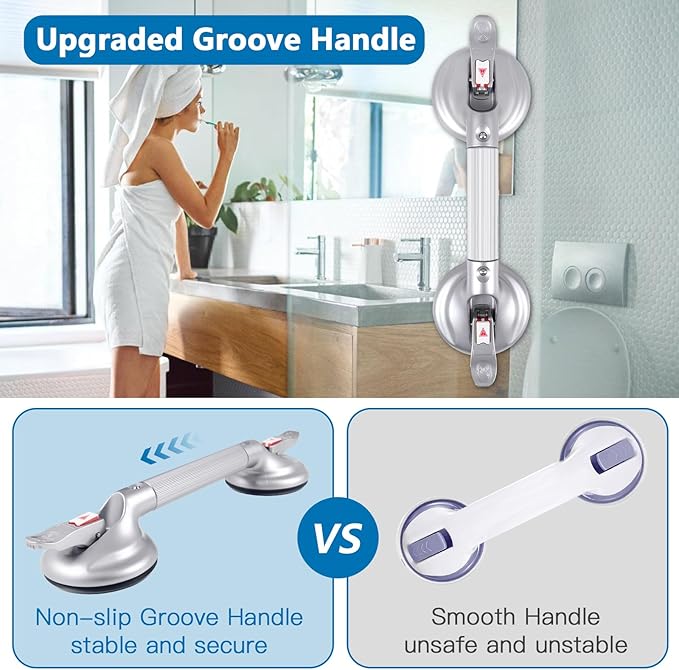17inch Upgrade Suction Shower Grab Bar, Portable Shower Handle Bar Suction Grip Bar Bathtub Handle with Strong Hold Suction Cup Fitting and Rapid Release for Bathroom(Max Capacity :300lb