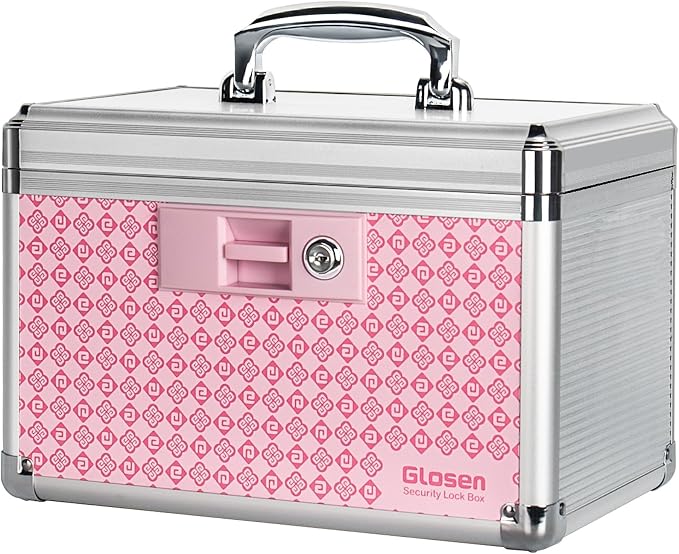 Medicine Lock Box,Storage Lock Box Lockable Dorm Storage Trunk with Key Lock【Small-Pink 10x6.7x6.7 Inch 】 for Personal Items