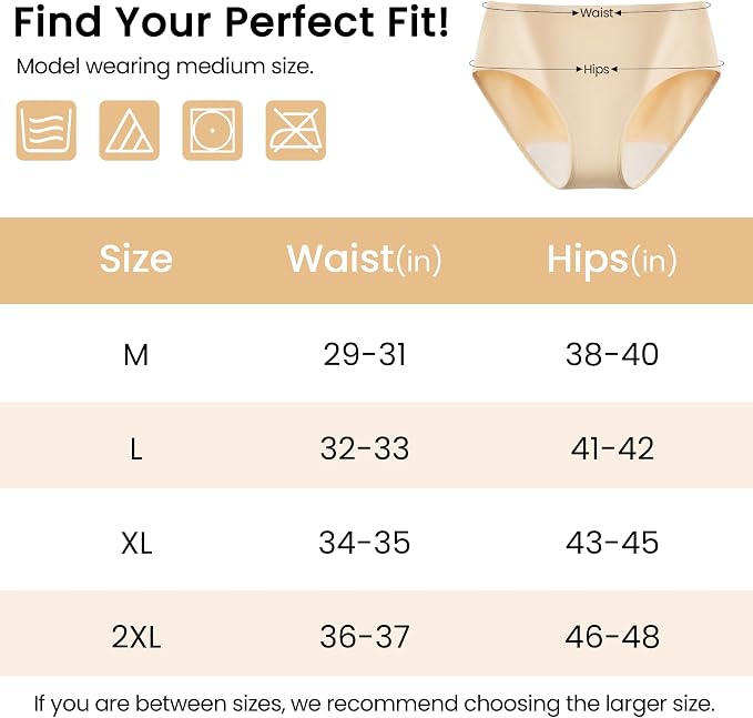 Battewa Leak Proof Underwear for Women 40ml Absorbency 3Beige 2XL | mid-waist panties,reusable,bladder leak protective briefs,pee proof,waterproof,40ml absorbent for Light to moderate leaks