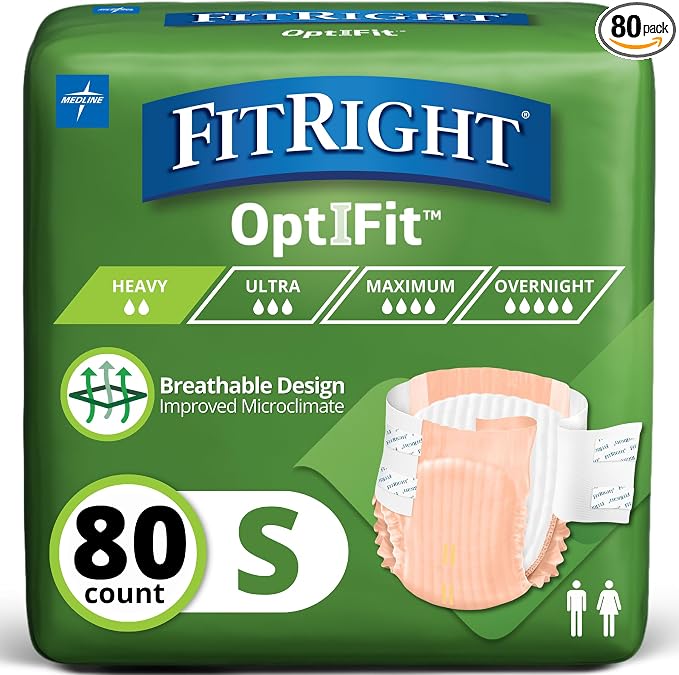 FitRight Adult Incontinence Briefs with Tabs, Moderate Absorbency, Small – Fits 20" to 32" Waist (Maximum 32"), 80 Count