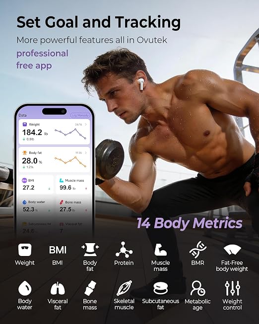 Ovutek Scale for Body Weight, Digital Bathroom Smart Scale with 13 Body Composition Analyzer Sync Weight Scale BMI Health Monitor Sync Apps 400lbs - Purple