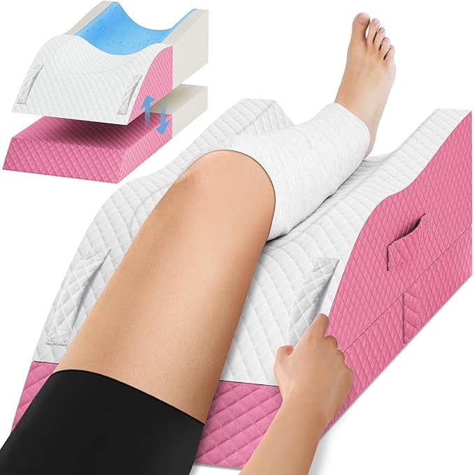 TranquilRelax Elevation Pillows for Leg After Surgery, Memory Foam Adjustable Wedge Pillow for Injury or Rest, Ankle Pillow for Sleeping Blood Circulation, Pink/Single Leg