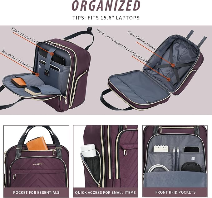VANKEAN Carry On Underseat 16-inch Multi-functional Underseater Lightweight Overnight Suitcase with Wheels, Roller Case for Men Women Travel Business