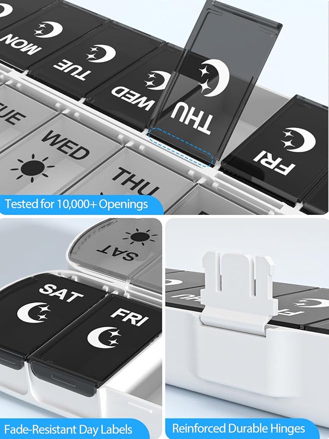 Gelibo Pill Organizer 2 Times a Day,Magnetic Foldable Weekly AM PM Pill Case, Large Travel Pill Box for Vitamins,Supplements,Medication Organizer 7 Day,Never Spill Pills,Easy to Open for Arthritis