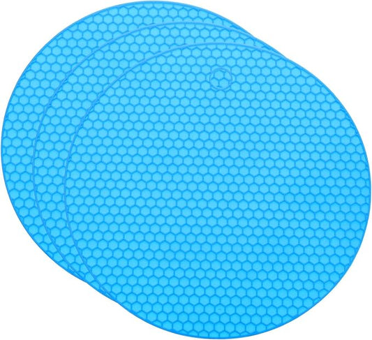 uxcell 3pcs Silicone Jar Opener Pads, 17.5cm/7" Texture Can Opener Multipurpose Round Bottle Lid Opener Non-Slip Coasters for Weak Hands Seniors Children, Blue