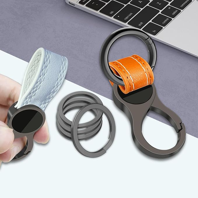 Idakekiy Key Chain with 4 Key Rings and Quick Release Carabiner Clip Leather Car Keychain for Men and Women
