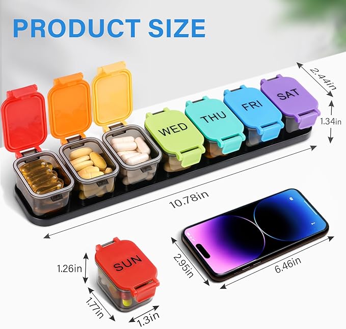 Extra Large Weekly Pill Organizer - Waterproof 7-Day Pill Box, Portable Vitamin & Supplement Case, Easy to Open Design, Ideal for Travel and Daily Medication Management