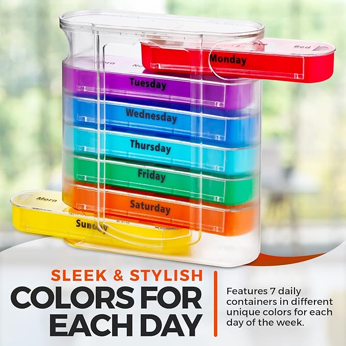 MEDca Weekly Pill Organizer, Four Times-a-Day, Pack of 2 Dispensers with Stackable AM/PM Compartments