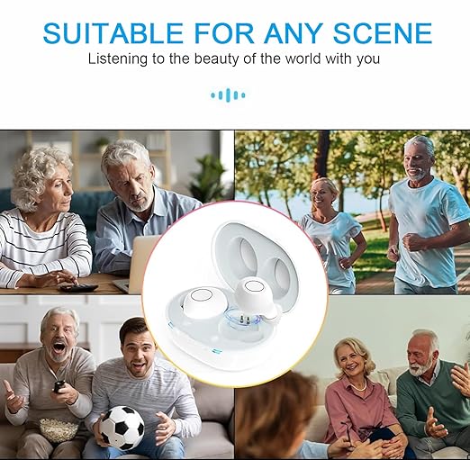 Hearing Aids for Seniors, Rechargeable Hearing Amplifier Loud Sound with USB Portable Charging Case, 2-Pack (White)
