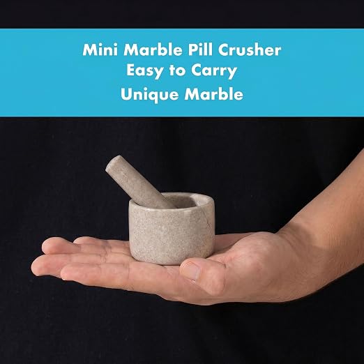 Marble Pill Crusher with Silicone Base – Blade-Free Mortar Pill Grinder for Seniors, Pets & Adults, Natural Stone Tablet Pulverizer for Easy Medicine Taking