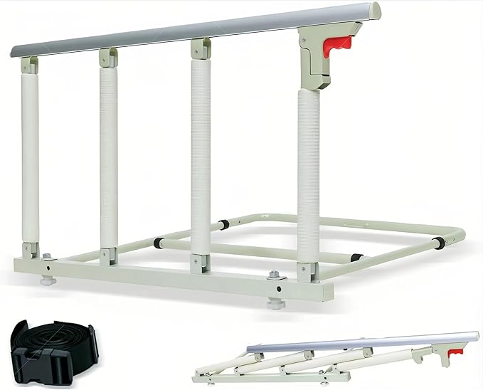 Bed Assist Rail for Elderly, Folding Bed Rail with Safety Straps & Sponge Handle. Tool-Free Installation for Seniors Safety on Platform, Slatted, Metal Beds.