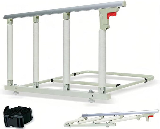 Bed Assist Rail for Elderly, Folding Bed Rail with Safety Straps & Sponge Handle. Tool-Free Installation for Seniors Safety on Platform, Slatted, Metal Beds.
